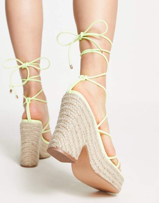 Topshop – Wavy – Limegröna espadriller med kilklackar och knytning, 2 av 4