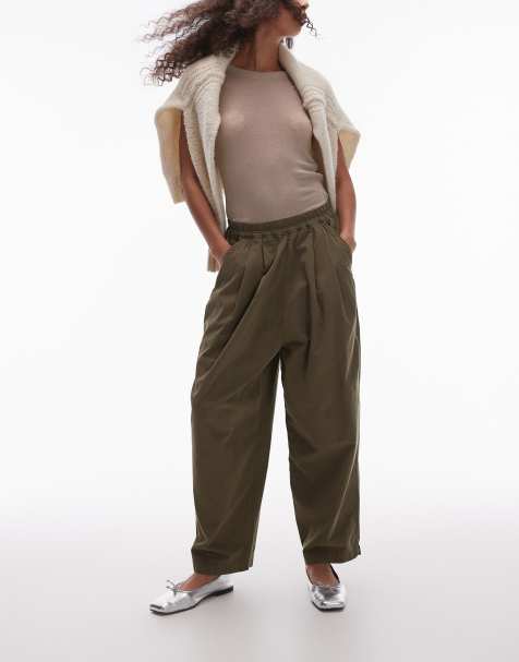 Topshop pull on pleated balloon trouser in khaki
