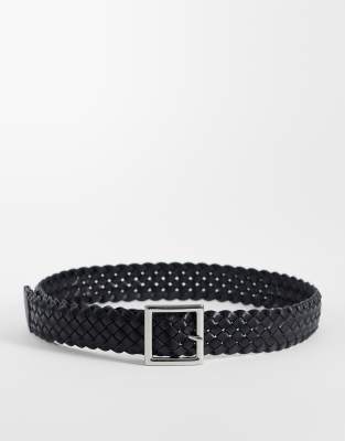 Topshop Weave Leather Belt In Black