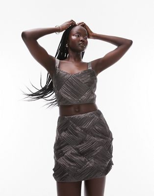 weave satin mini skirt in charcoal - part of a set-Gray