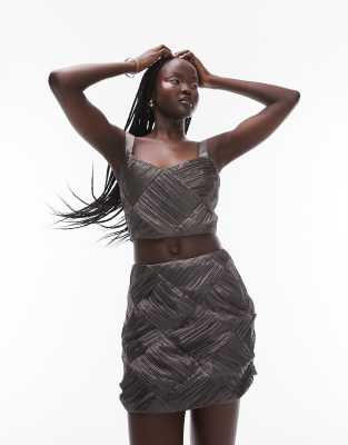 weave satin mini skirt in charcoal - part of a set-Gray