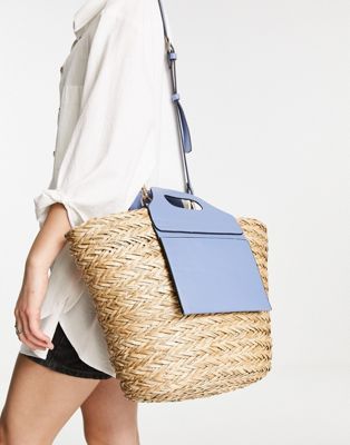 Topshop weave straw pu mix tote