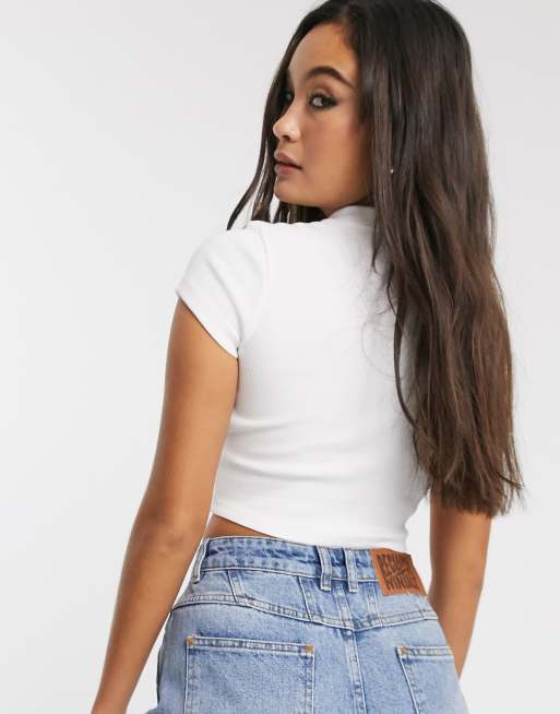 Topshop – Weiß geripptes Oberteil mit Cutout, 2 von 4