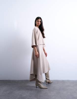 Topshop - Weicher, asymmetrischer Rock in Taupe mit Zipfelsaum, Kombiteil-Neutral