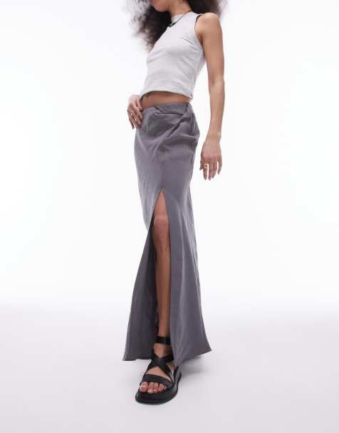 Topshop – Weicher Maxirock in Anthrazit mit verdrehtem Detail und niedrigem Bund - view 1