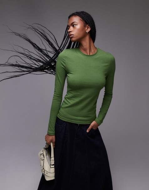 Topshop – Weiches, langärmliges Jersey-Oberteil in Grün - view 1