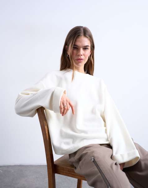 Topshop – Weiches Skater-T-Shirt in Elfenbeinweiß mit weiten Ärmeln - view 1