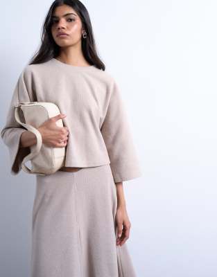 Topshop - Weiches T-Shirt in Taupe mit superweiten, verkürzten Ärmeln, Kombiteil-Neutral