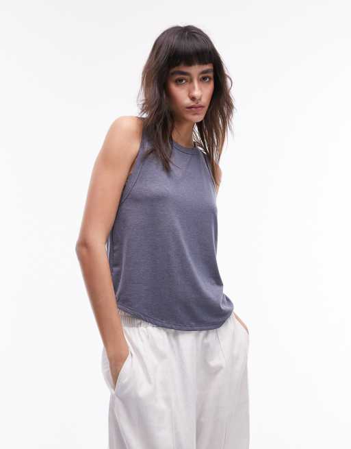 Topshop – Weiches Tanktop in Blau mit lockerem Schnitt
