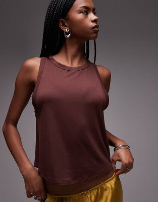 Topshop - Weiches Tanktop in Braun mit lockerem Schnitt