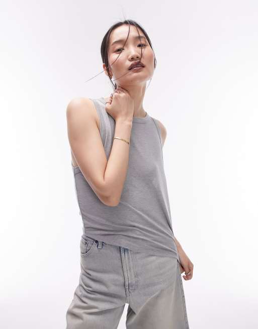 Topshop – Weiches Tanktop in Salbeigrün mit lockerem Schnitt