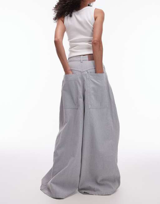 Topshop – Weit geschnittene Jeans in Kreideblau mit starken Bundfalten, 4 von 5