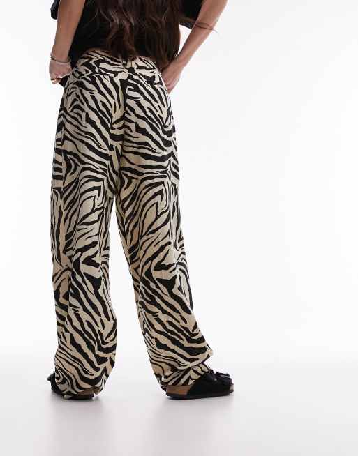 Topshop – Weit geschnittene Leinenhose mit Zebramuster in Schwarz-Weiß, 4 von 5