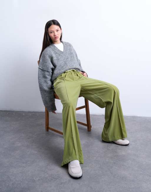 Topshop – Weit geschnittene Samt-Jogginghose in leuchtendem Grün mit mittelhohem Kordelzugbund, 3 von 5