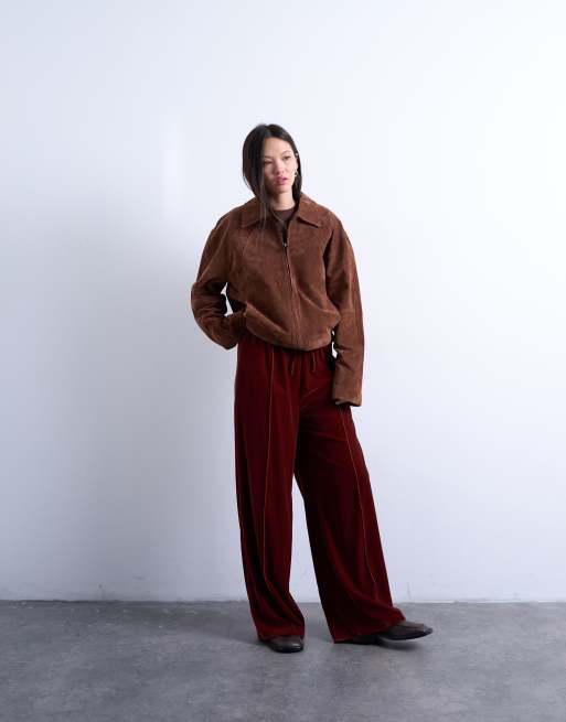 Topshop – Weit geschnittene Samt-Jogginghose in Tabakbraun mit mittelhohem Kordelzugbund, 3 von 5