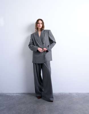 Topshop - Weite Bundfaltenhose in Grau, Kombiteil