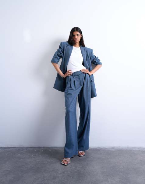 Topshop – Weite Hose in Marineblau mit Bundfalten, Kombiteil - view 1