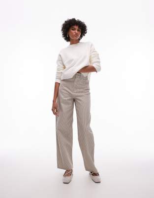 Topshop - Weite Jeans mit beigen Streifen und hohem Bund-Neutral