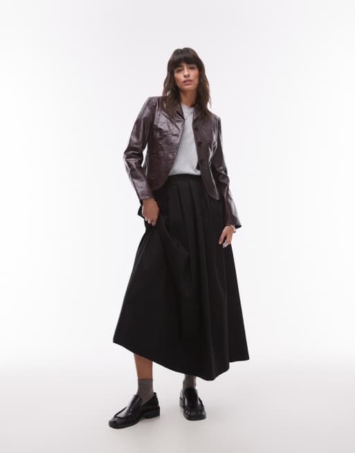 Topshop – Weiter Baumwoll-Tellerrock in Schwarz
