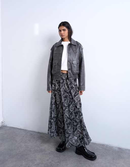Topshop – Weiter Chiffon-Maxirock mit Ziernaht und Paisleymuster, 5 von 5