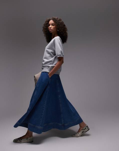 Topshop – Weiter Maxi-Jeansrock in Mittelblau - view 1