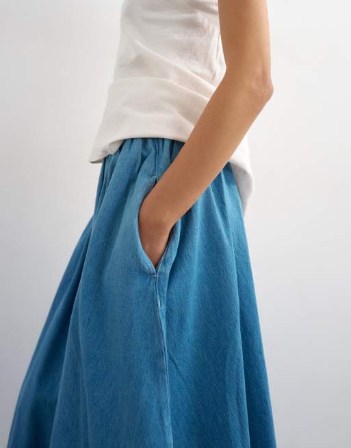 Topshop – Weiter Maxi-Schlupfrock aus Denim in Bleich-Waschung, 2 von 5