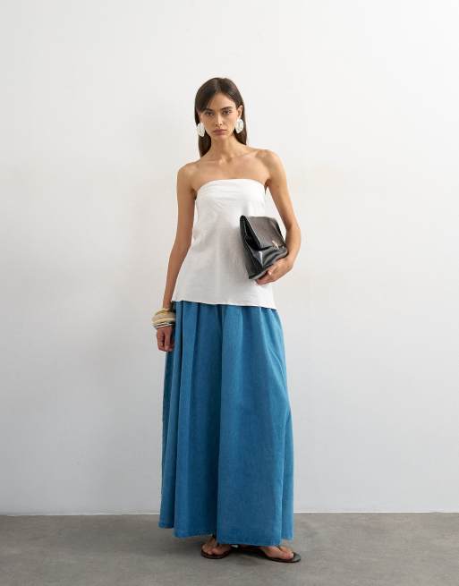 Topshop – Weiter Maxi-Schlupfrock aus Denim in Bleich-Waschung, 3 von 5
