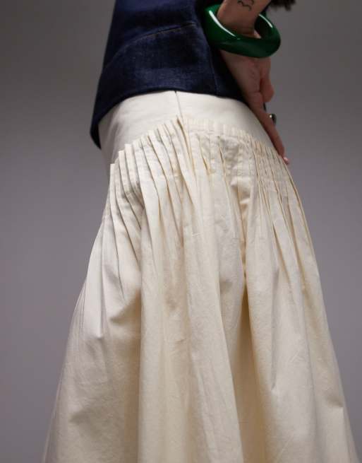 Topshop – Weiter Popeline-Rock in Buttermilchgelb mit Biesen, 2 von 5