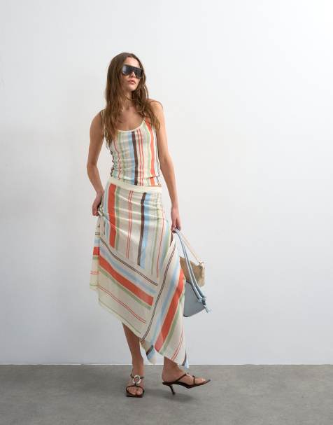 Topshop – Weiter, transparenter Strickrock mit buntem Streifenmuster, Kombiteil - view 1