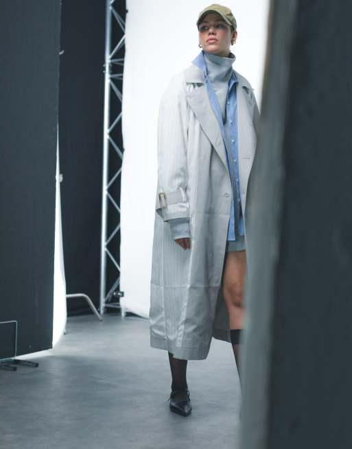 Topshop – Wendbarer Trenchcoat aus Baumwolle in Stein mit Streifen, 4 von 6