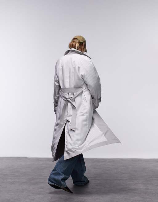 Topshop – Wendbarer Trenchcoat aus Baumwolle in Stein mit Streifen, 5 von 6