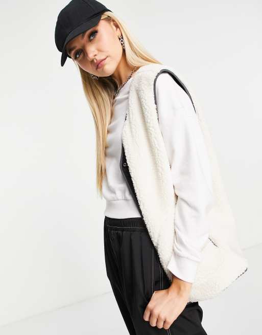 Topshop – Wendbares Gilet aus Baumwolle in Marineblau mit aufgesetzter Tasche