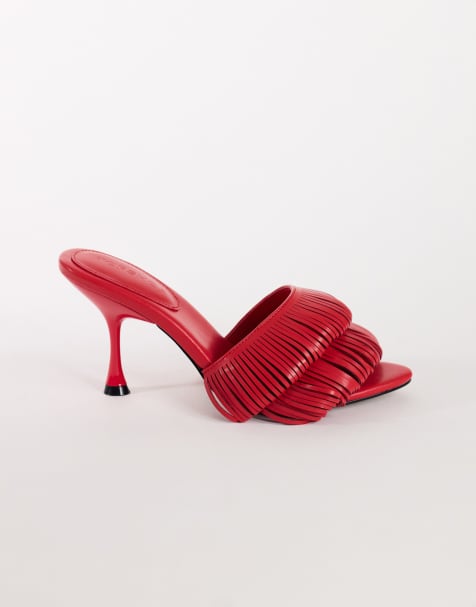 Topshop Wendy looped fringe heeled sandal in red - view 1