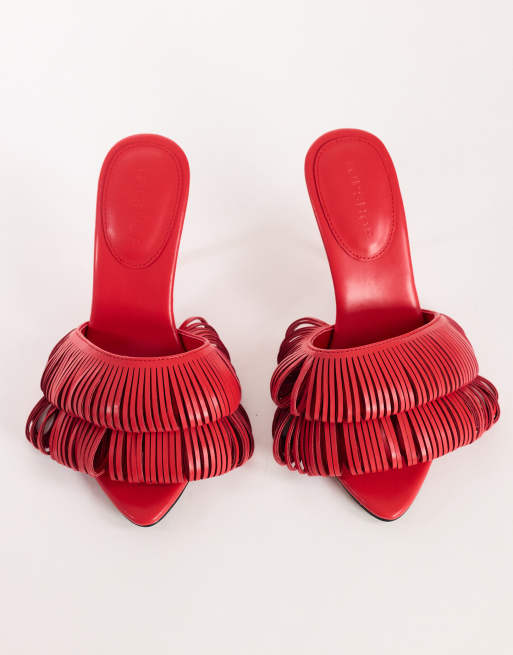 Topshop Wendy sandalia de tacón con flecos en bucle en burdeos, 3 de 4