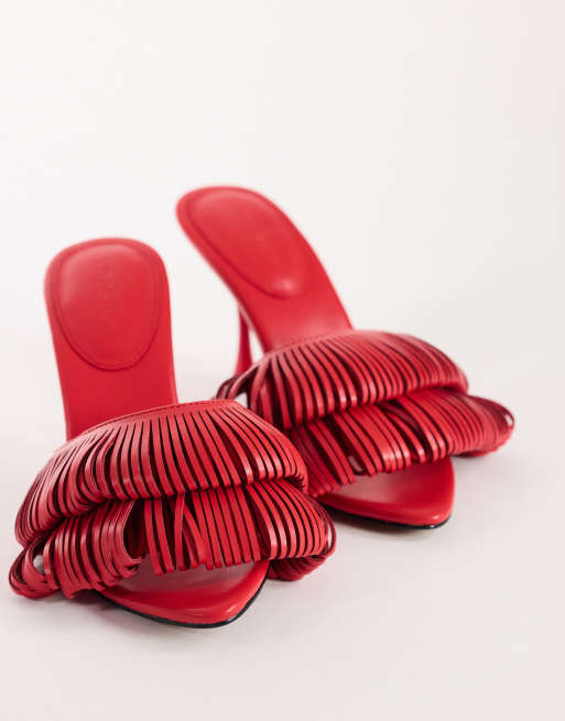 Topshop Wendy sandalia de tacón con flecos en bucle en burdeos, 4 de 4