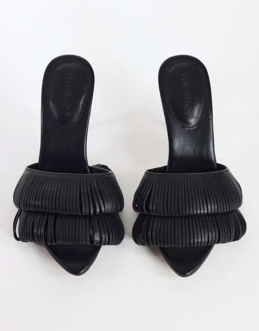 Topshop Wendy sandalia de tacón con flecos en bucle negra, 4 de 4