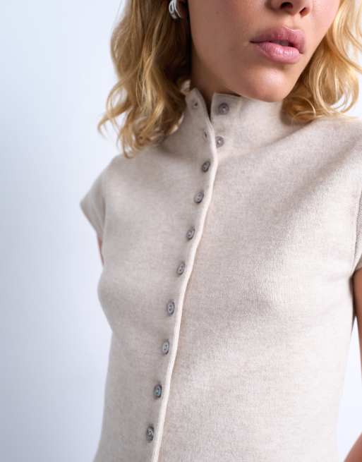 Topshop – Weste aus kompaktem Strick in Hellbeige mit Flügelärmeln, 4 von 4