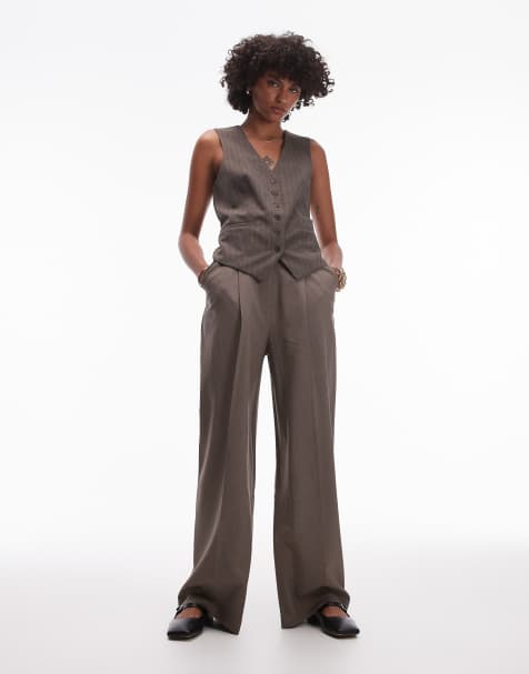 Topshop – Weste in Braun mit V-Ausschnitt, Kombiteil - view 1