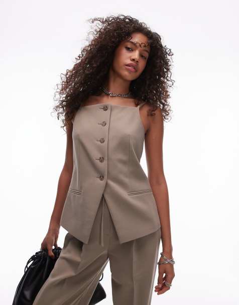 Topshop – Weste in Kamelbraun mit eckigem Ausschnitt - view 1
