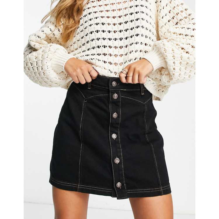 Black jean shop button up skirt