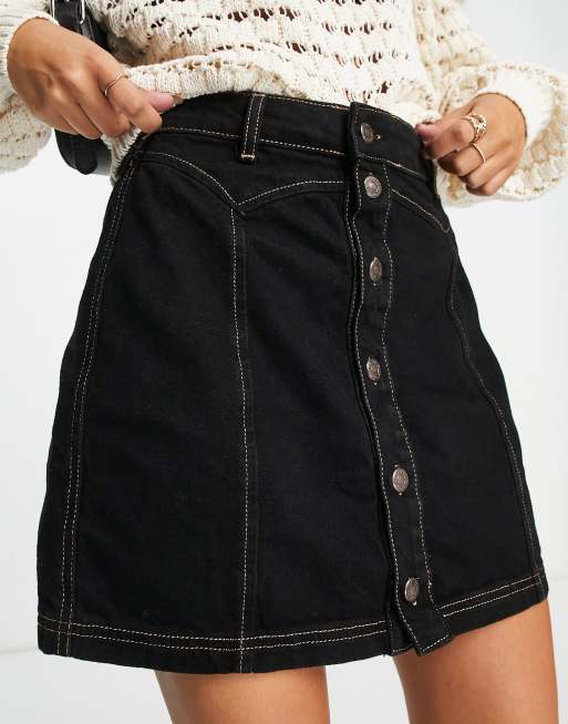 Black button up jean skirt best sale