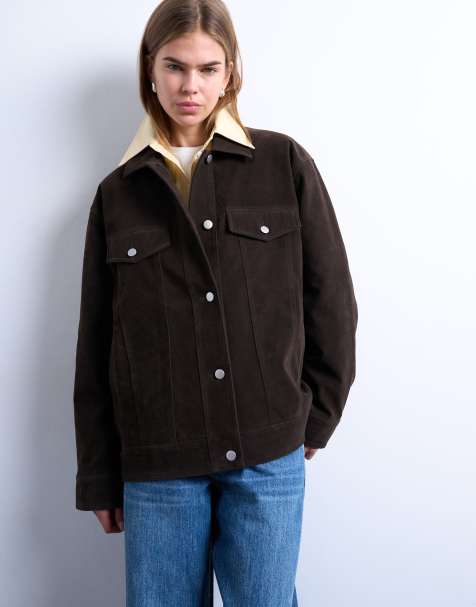 Topshop western suedette jacket in brown