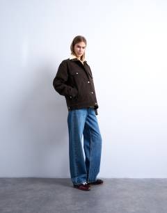 Model wearing Western suedette jacket in brown