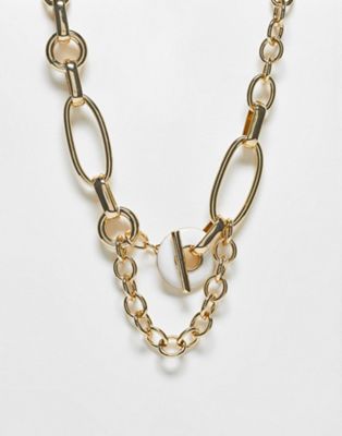 Topshop white and mixed oversized link chain necklace in gold