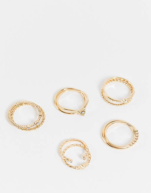 Topshop white opal 10 x multipack rings in gold
