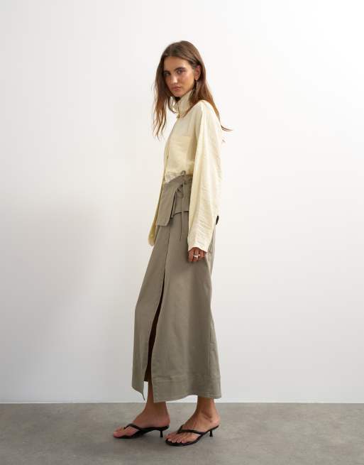 Topshop Wickel-Maxirock aus Twill mit Bindedetail in Anthrazitgrau, 5 von 5