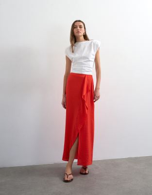 Topshop - Wickel-Midirock im Sarong-Stil in Rot