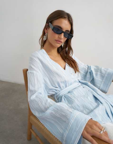 Topshop Wickeloberteil mit Bindedetail in blau gestreift - view 1