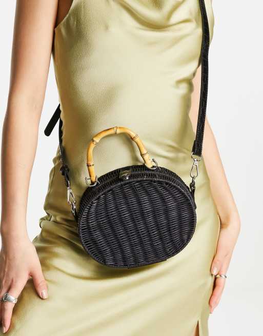 Topshop wicker round crossbody in black