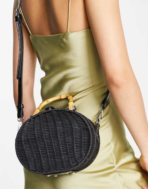 Topshop wicker round crossbody in black